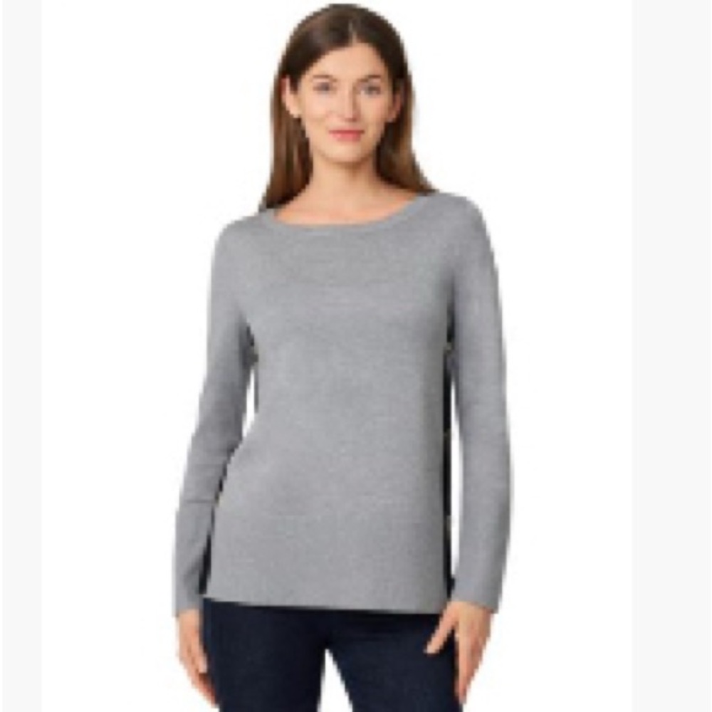 Melissa Paige Grey Scoop Neck Long-Sleeve Sweater